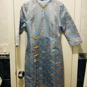 Elegant Stand Collar Jacquard Sheath Mini Dress